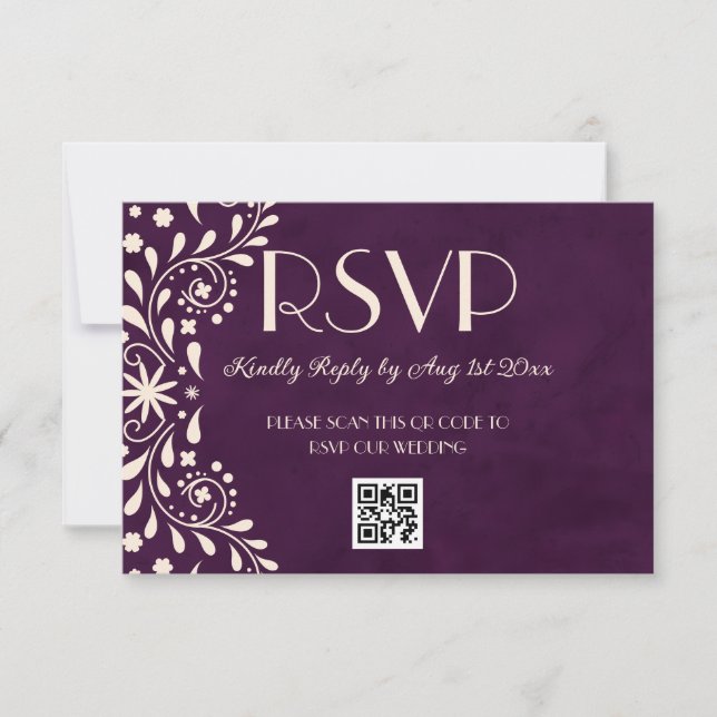 Tarjeta De Confirmación De Asistencia Talavera Plum Floral Wedding QR code (Anverso)