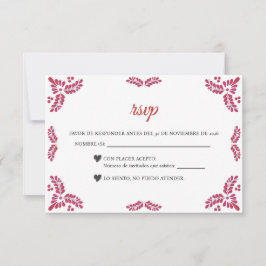 Tarjeta De Confirmación De Asistencia Talavera Red Floral Minimalist Spanish Wedding
