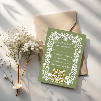 Tarjeta De Confirmación De Asistencia Talavera sage green Mexican wedding