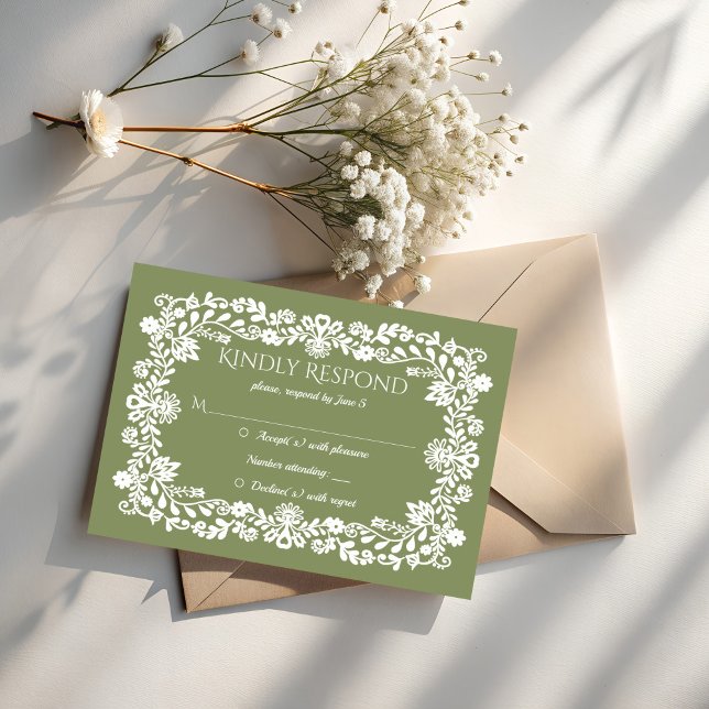 Tarjeta De Confirmación De Asistencia Talavera sage green Mexican wedding (Talavera sage green Mexican wedding RSVP Cards wedding invitation suite
)