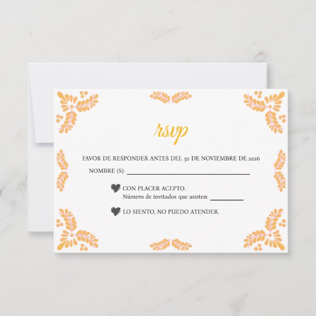 Tarjeta De Confirmación De Asistencia Talavera Yellow Floral Minimalist Spanish Wedding (Anverso)