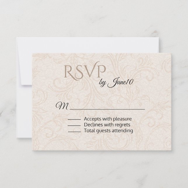 Tarjeta De Confirmación De Asistencia Tan Flourish Damask Wedding (Anverso)