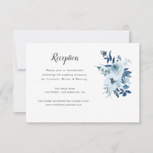 Tarjeta De Confirmación De Asistencia tarjeta azul polvoriento de recepción de boda flor