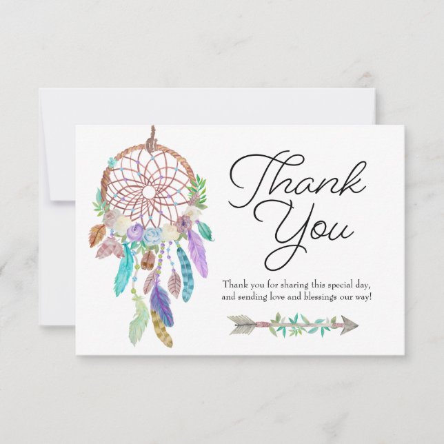 Tarjeta De Confirmación De Asistencia Tarjeta de agradecimiento Boho Dreamcatcher Dusky (Anverso)