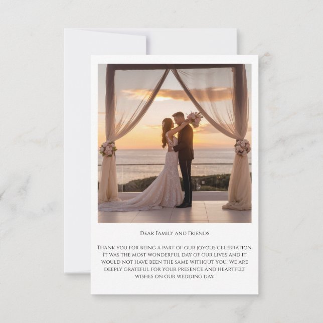 Tarjeta De Confirmación De Asistencia Tarjeta de agradecimiento de boda con foto moderna (Reverso)