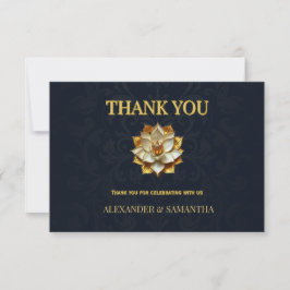 Tarjeta De Confirmación De Asistencia Tarjeta de agradecimiento de boda Gold Lotus azul 