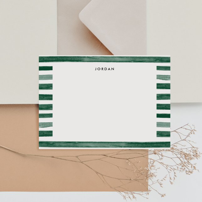 Tarjeta De Confirmación De Asistencia Tarjeta de agradecimiento de franja de acuarela ve (Green Watercolor Stripe Thank You Note Card)