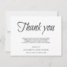 Tarjeta de agradecimiento de funeral con letra ele