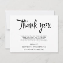 Tarjeta de agradecimiento funeral con letra elegan