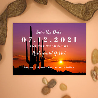 Tarjeta De Confirmación De Asistencia Tarjeta de aviso de boda con paisaje desértico al