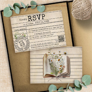 Tarjeta De Confirmación De Asistencia Tarjeta de biblioteca vintage Libros Bodas Boda Ta