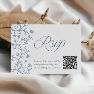 Tarjeta De Confirmación De Asistencia Tarjeta de boda elegante azul con código QR para R