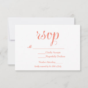 Tarjeta De Confirmación De Asistencia Tarjeta de boda elegante simple coral y blanco RSV
