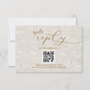 Tarjeta De Confirmación De Asistencia Tarjeta de boda retro simple beige con QR