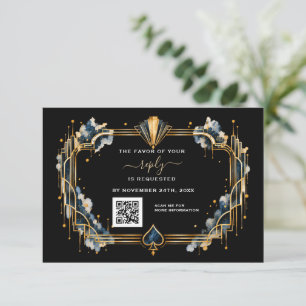 Tarjeta De Confirmación De Asistencia Tarjeta de Casino Bodas Glam Código QR Oro Negro A