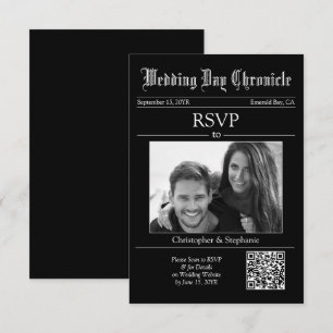 Tarjeta De Confirmación De Asistencia Tarjeta de código QR de foto en blanco y negro úni