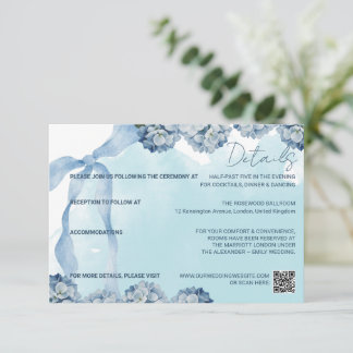 Tarjeta De Confirmación De Asistencia Tarjeta de Detalles de Acuarela de Hortensia Azul 