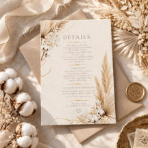 Tarjeta de Detalles de Boda Boho Elegancia Pampas 