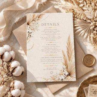 Tarjeta De Confirmación De Asistencia Tarjeta de Detalles de Boda Boho Elegancia Pampas 