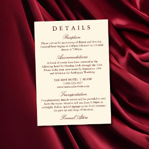 Tarjeta De Confirmación De Asistencia Tarjeta de Detalles de Boda Clásica Simple Borgoña