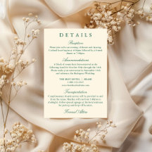 Tarjeta de detalles de boda clásica simple esmeral
