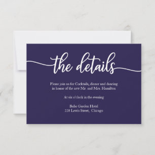 Tarjeta De Confirmación De Asistencia Tarjeta de detalles de boda con caligrafía azul ma