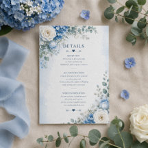 Tarjeta de Detalles de Boda con Hortensia Azul