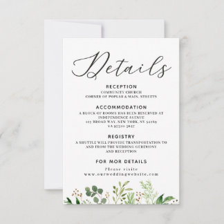 Tarjeta De Confirmación De Asistencia Tarjeta de detalles de boda con vegetación