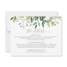 Tarjeta de Detalles de Boda con Verde de Acuarela