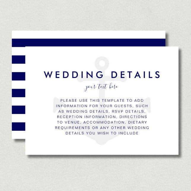 Tarjeta De Confirmación De Asistencia Tarjeta de Detalles de Boda de Ancla Náutica Moder (Modern Nautical Anchor Wedding Details Card)