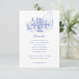 Tarjeta De Confirmación De Asistencia Tarjeta de Detalles de Boda de Casa Colonial Azul/