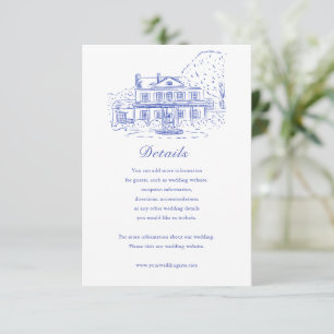 Tarjeta De Confirmación De Asistencia Tarjeta de Detalles de Boda de Casa Colonial Azul/