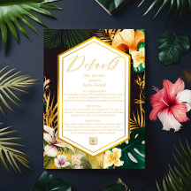 Tarjeta de detalles de boda de destino tropical fo