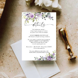 Tarjeta De Confirmación De Asistencia Tarjeta de Detalles de Boda de Flores Violetas Rom