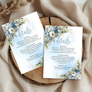 Tarjeta De Confirmación De Asistencia Tarjeta de detalles de boda de oro azul polvorient