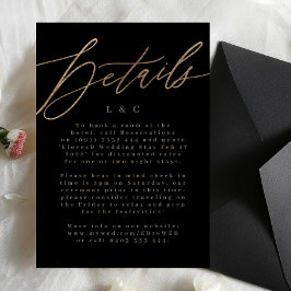 Tarjeta De Confirmación De Asistencia Tarjeta de detalles de Boda de oro simple y elegan