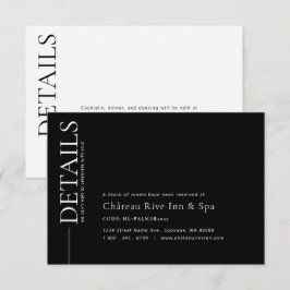 Tarjeta De Confirmación De Asistencia Tarjeta de Detalles de Boda en Blanco y Negro