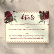 Tarjeta de Detalles de Boda Floral Burgundy Rústic