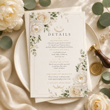 Tarjeta de Detalles de Boda Floral Marfil Atempora