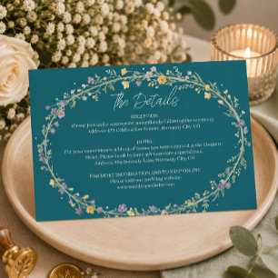Tarjeta De Confirmación De Asistencia Tarjeta de Detalles de Boda Floral Verde Azul