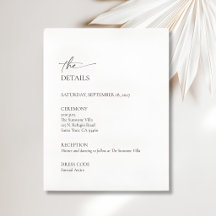 Tarjeta de detalles de boda minimalista de marfil 