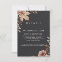 Tarjeta de detalles de boda oscura con flores vint