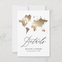 Tarjeta de detalles del boda del mapa del mundo me