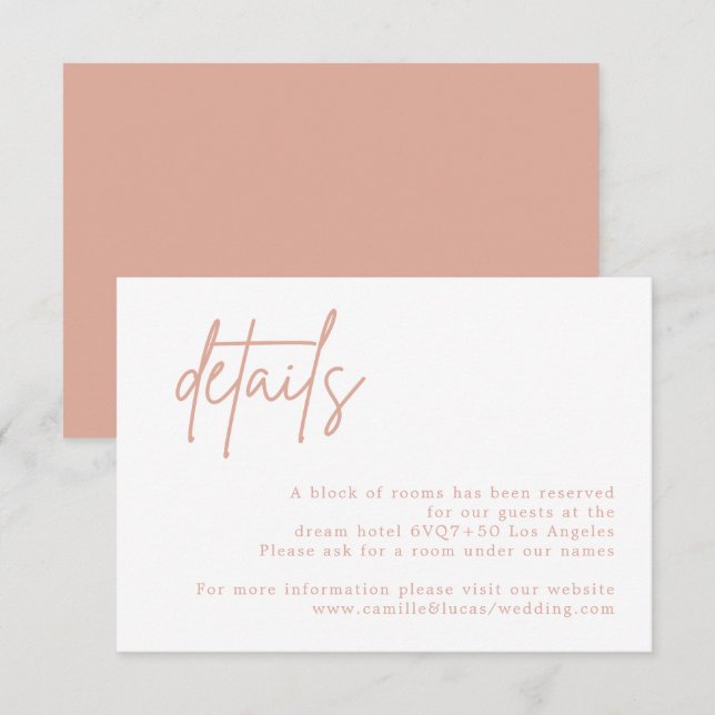 Tarjeta De Confirmación De Asistencia Tarjeta de detalles del Boda rosado polvoriento (Anverso / Reverso)