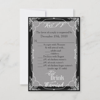 Tarjeta De Confirmación De Asistencia Tarjeta de R.S.V.P. 3.5x5 Comer Beber Casarse Negr