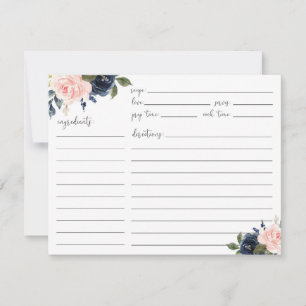 Tarjeta De Confirmación De Asistencia Tarjeta de receta de rosa floral y azul marino