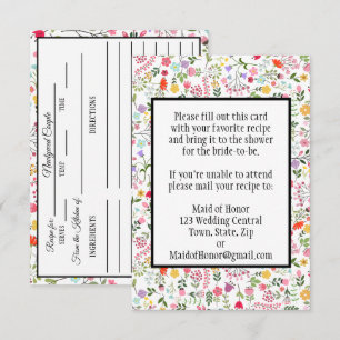 Tarjeta De Confirmación De Asistencia Tarjeta de Receta para Bridal Shower Flores Silves