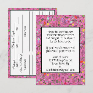 Tarjeta De Confirmación De Asistencia Tarjeta de Receta para Bridal Shower Flores Silves