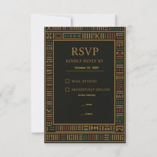 Tarjeta De Confirmación De Asistencia Tarjeta de reservación Gold Kente para Bodas afric