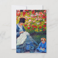 Tarjeta Monet Mother and Child en el jardín